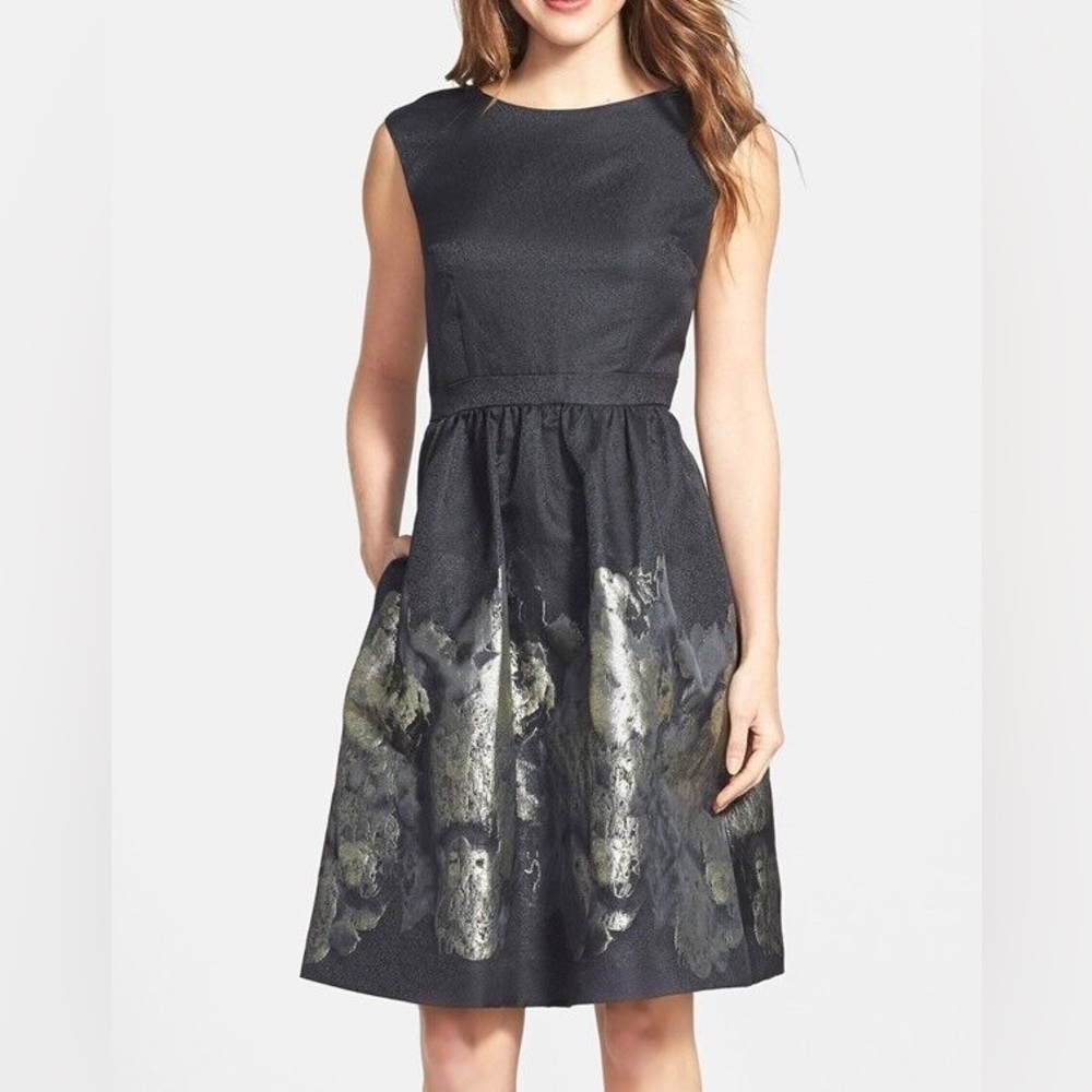 Metallic Floral Fit and Flare Dress
